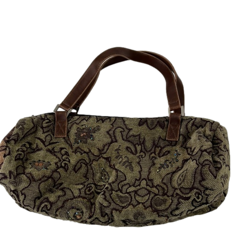 Gorgeous Beaded Taupe Tapestry Carpet Hand Bag